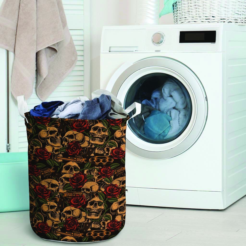 Gun Rose Skull Laundry Basket-grizzshop