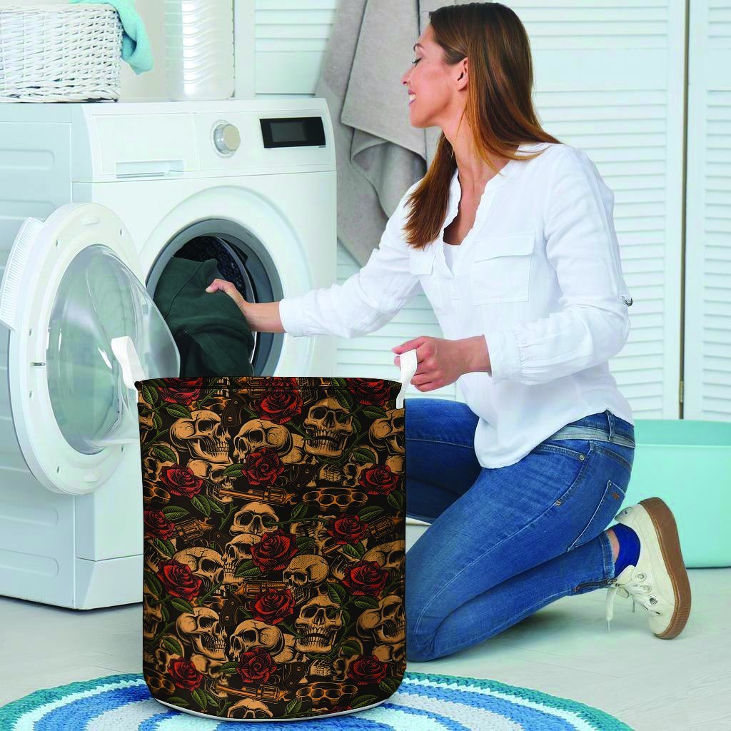 Gun Rose Skull Laundry Basket-grizzshop