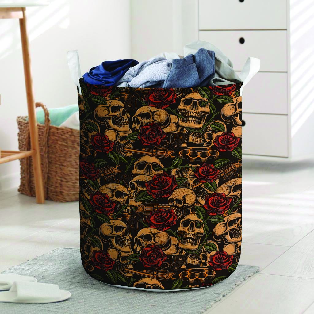Gun Rose Skull Laundry Basket-grizzshop