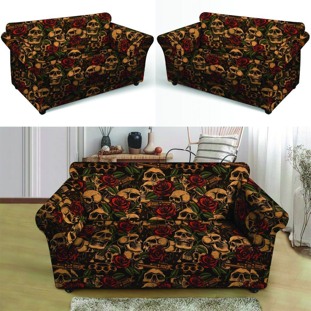 Gun Rose Skull Loveseat Cover-grizzshop