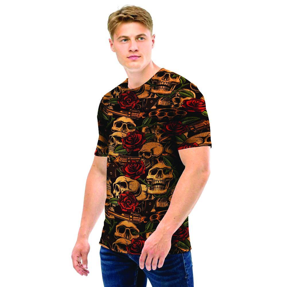 Gun Rose Skull Men T Shirt-grizzshop