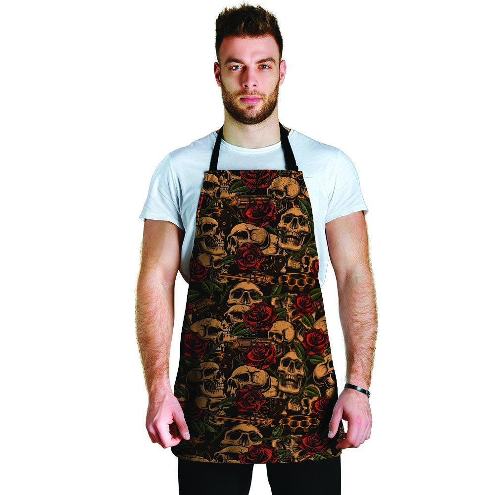 Gun Rose Skull Men's Apron-grizzshop