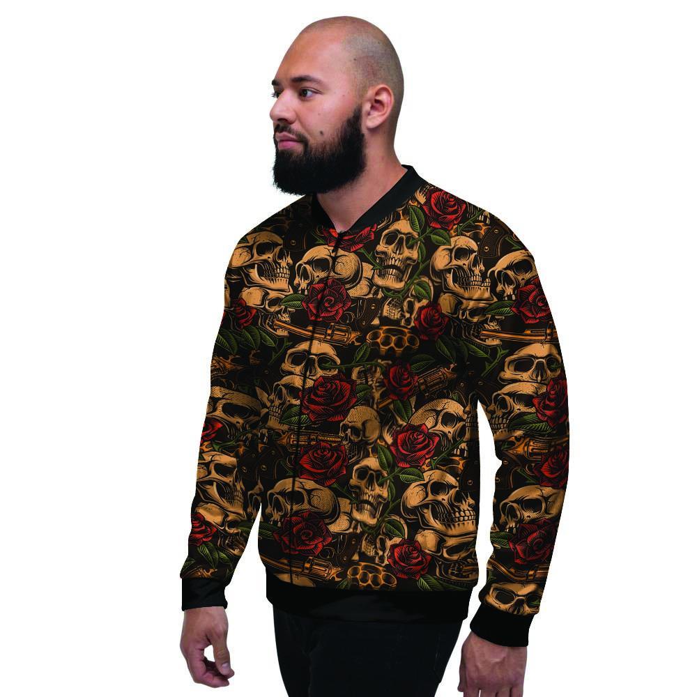 Gun Rose Skull Men's Bomber Jacket-grizzshop