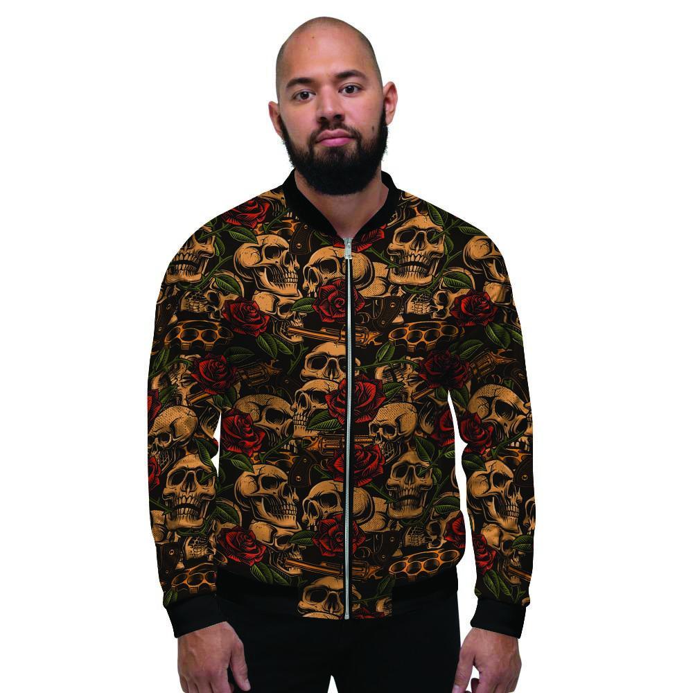 Gun Rose Skull Men's Bomber Jacket-grizzshop