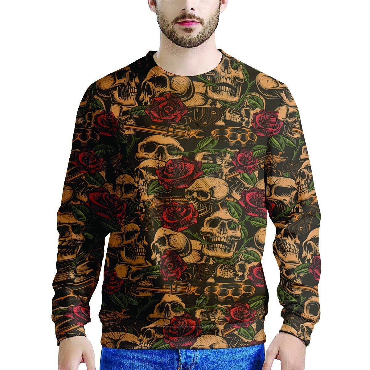 Gun Rose Skull Men's Sweatshirt-grizzshop