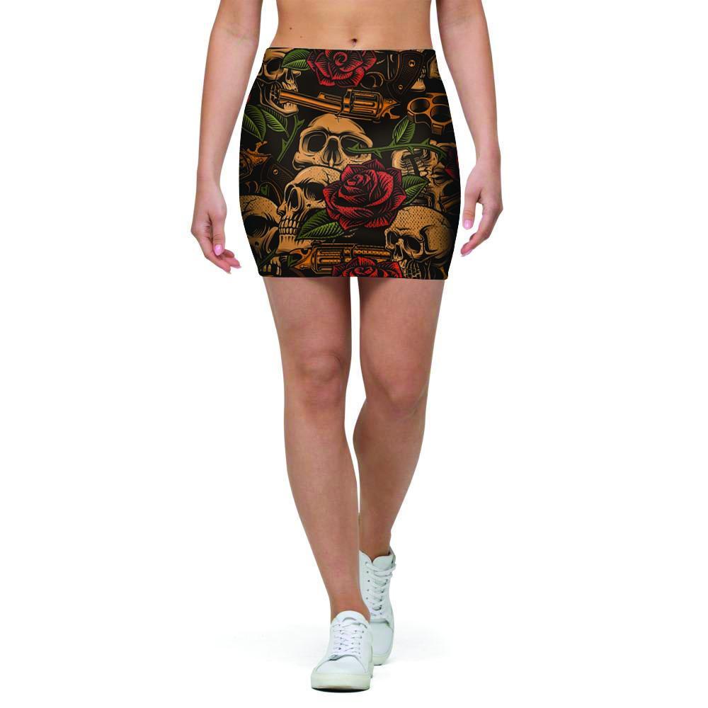 Gun Rose Skull Mini Skirt-grizzshop