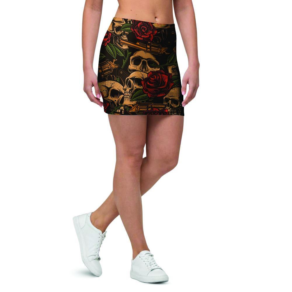 Gun Rose Skull Mini Skirt-grizzshop