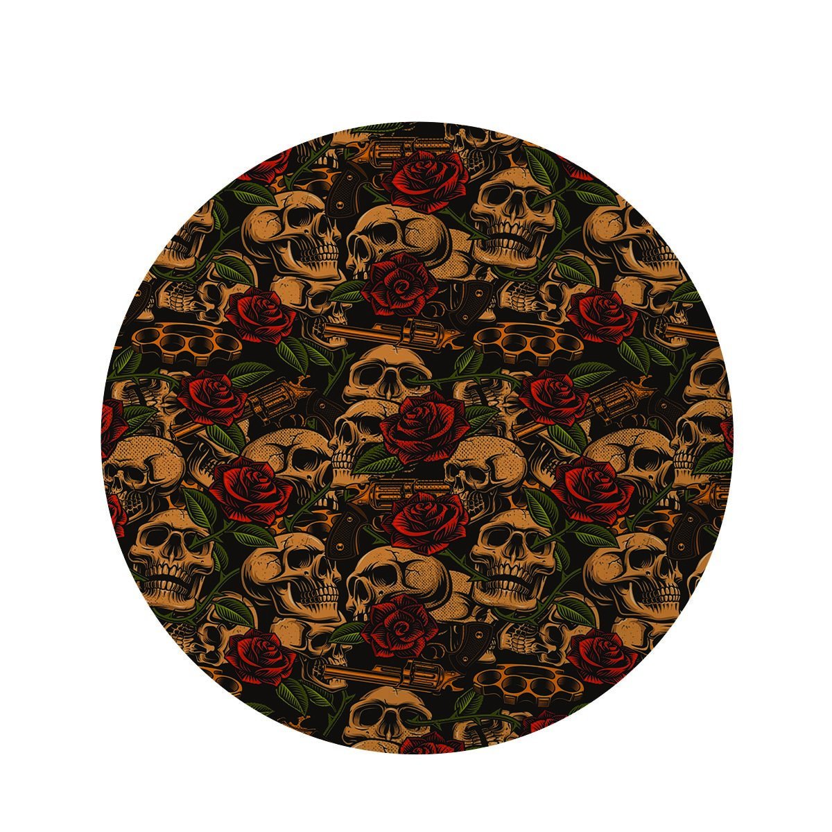 Gun Rose Skull Round Rug-grizzshop