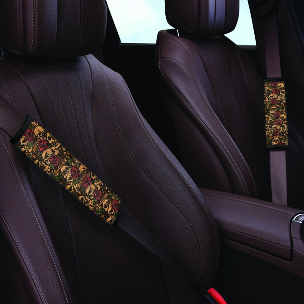 Gun Rose Skull Seat Belt Cover-grizzshop