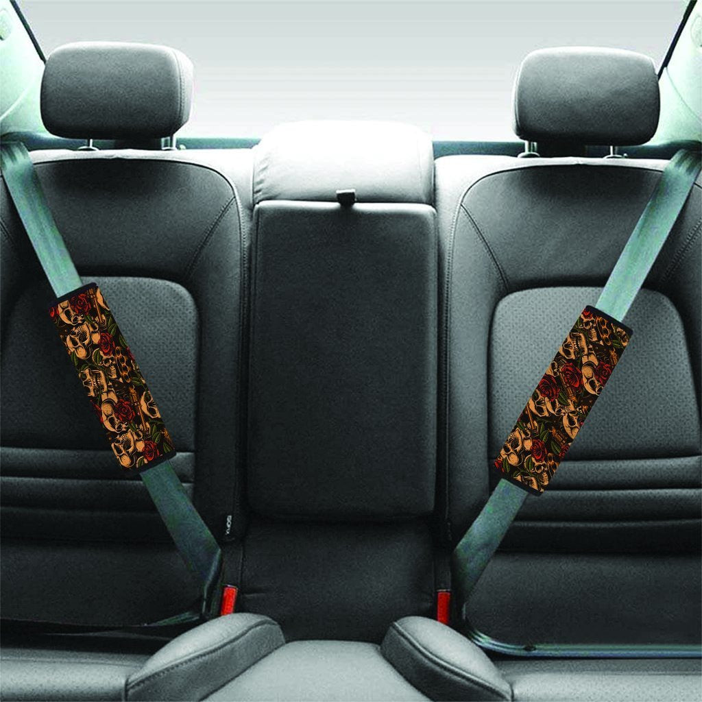 Gun Rose Skull Seat Belt Cover-grizzshop