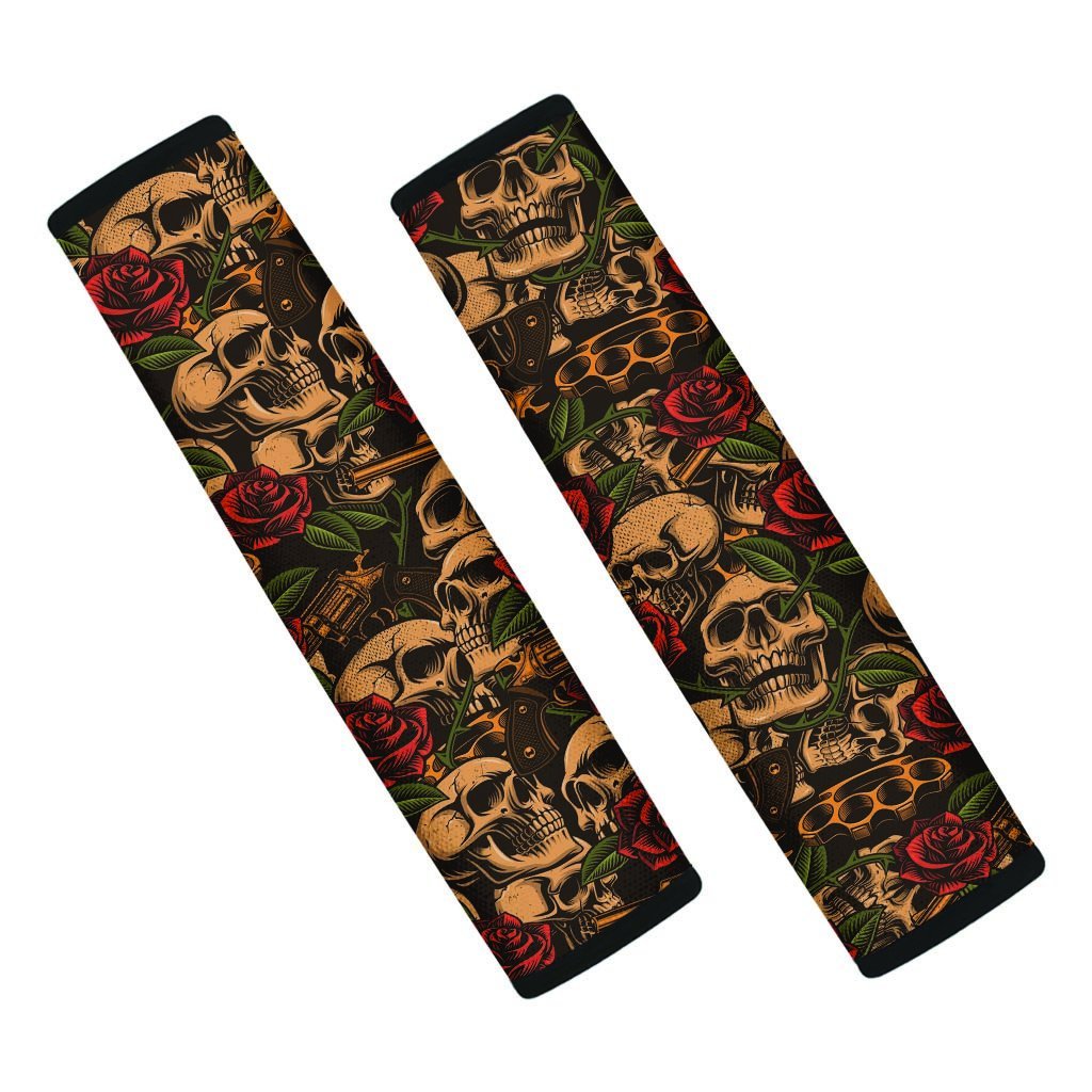 Gun Rose Skull Seat Belt Cover-grizzshop