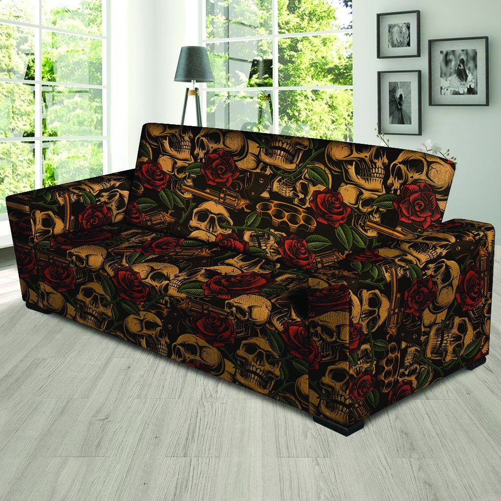 Gun Rose Skull Sofa Cover-grizzshop