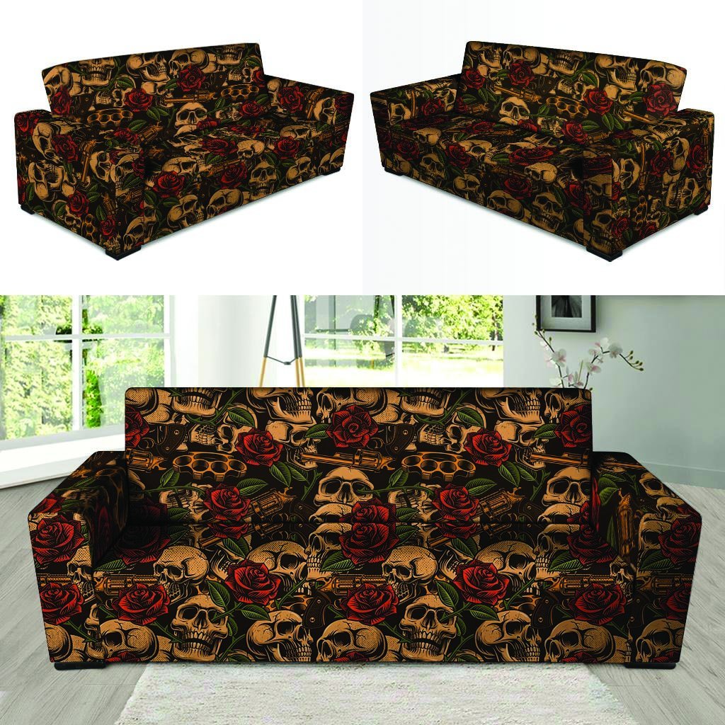 Gun Rose Skull Sofa Cover-grizzshop