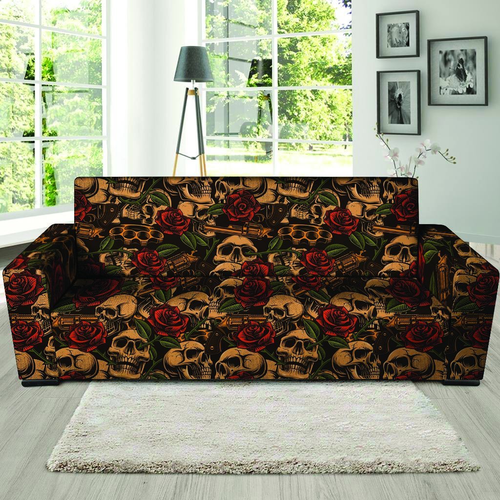 Gun Rose Skull Sofa Cover-grizzshop