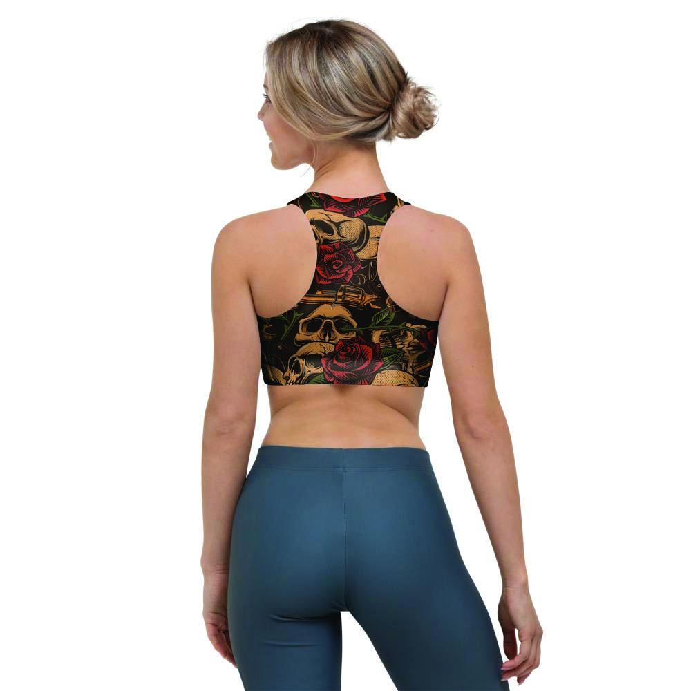 Gun Rose Skull Sports Bra-grizzshop