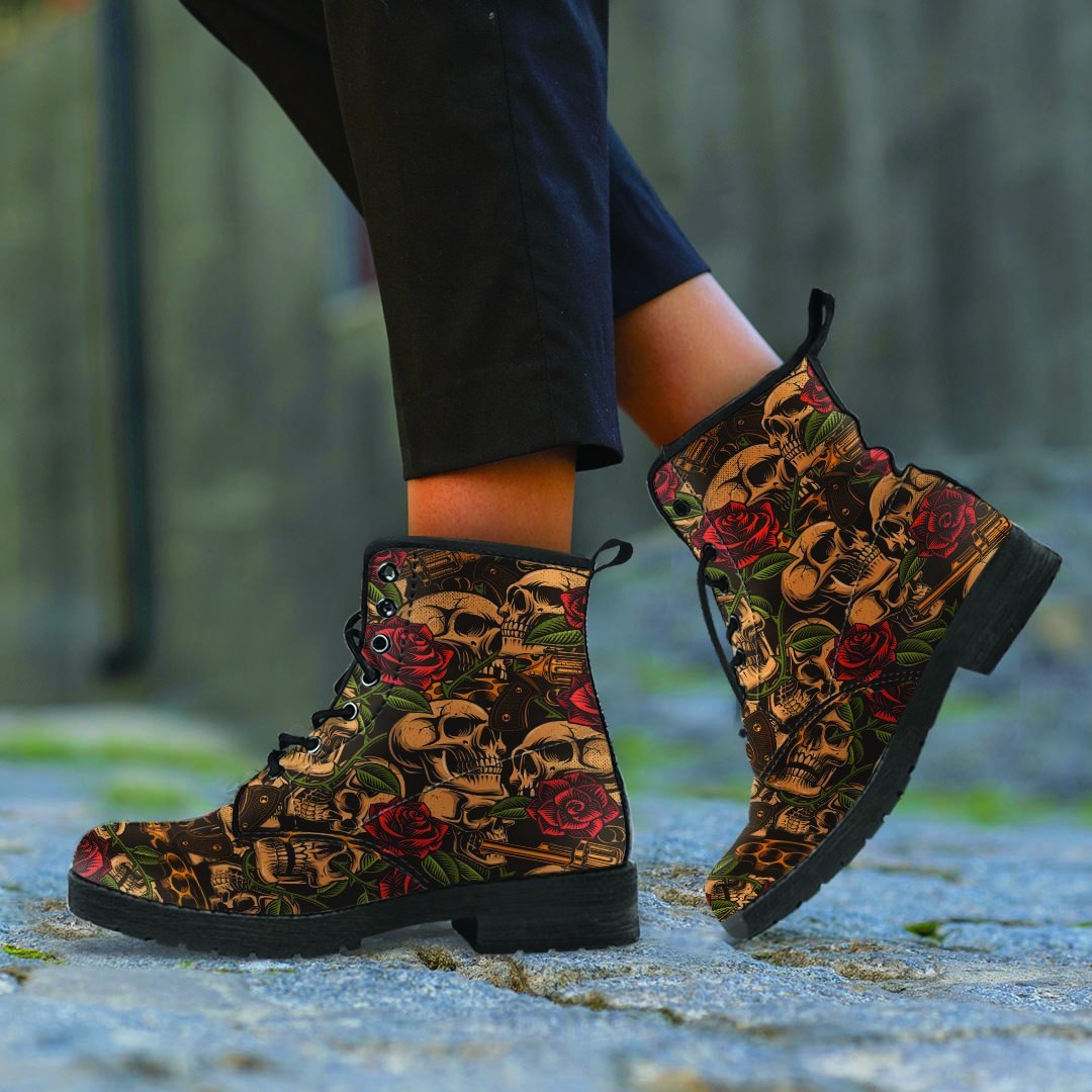 Gun Rose Skull Women's Boots-grizzshop