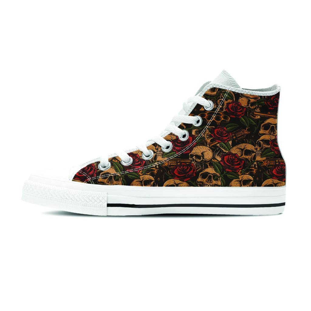 Gun Rose Skull Women's High Top Shoes-grizzshop