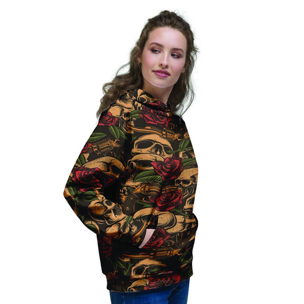 Gun Rose Skull Women's Hoodie-grizzshop