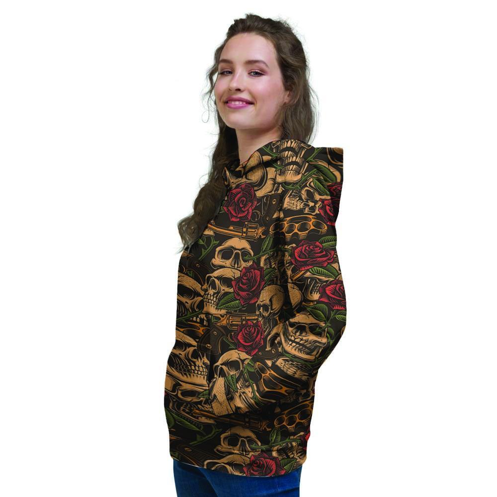 Gun Rose Skull Women's Hoodie-grizzshop