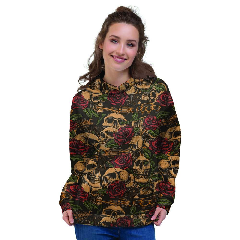 Gun Rose Skull Women's Hoodie-grizzshop