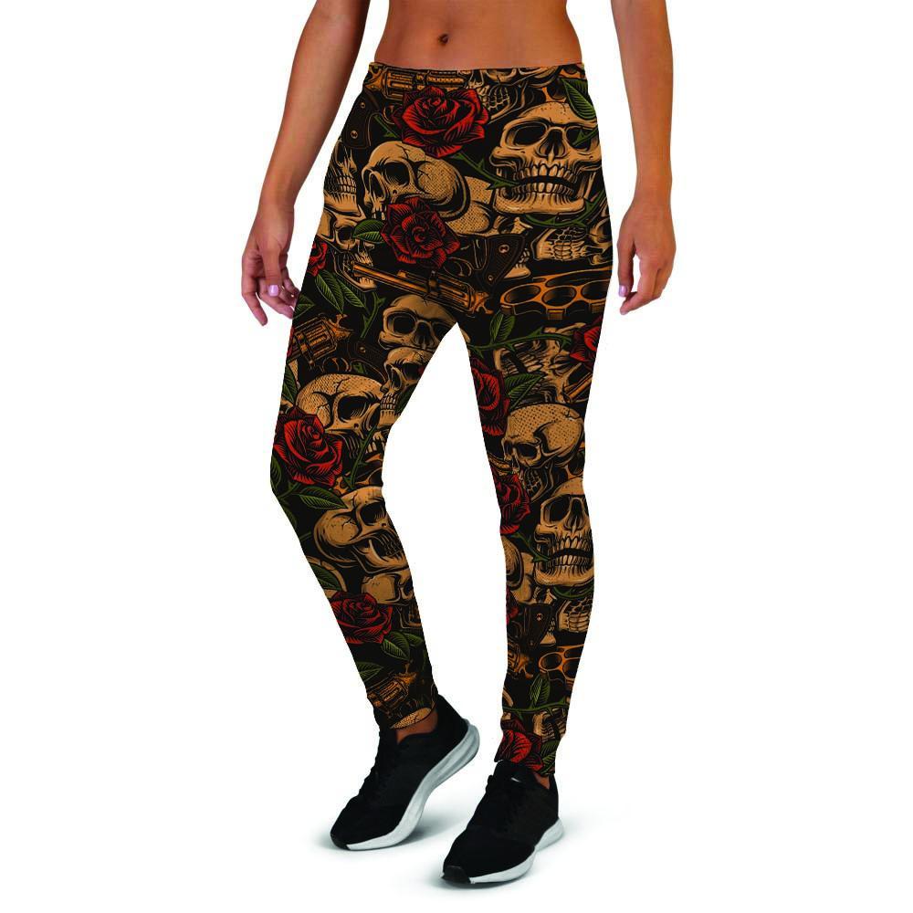 Gun Rose Skull Women's Joggers-grizzshop