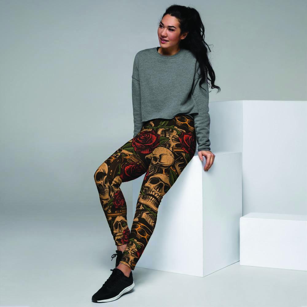 Gun Rose Skull Women's Joggers-grizzshop