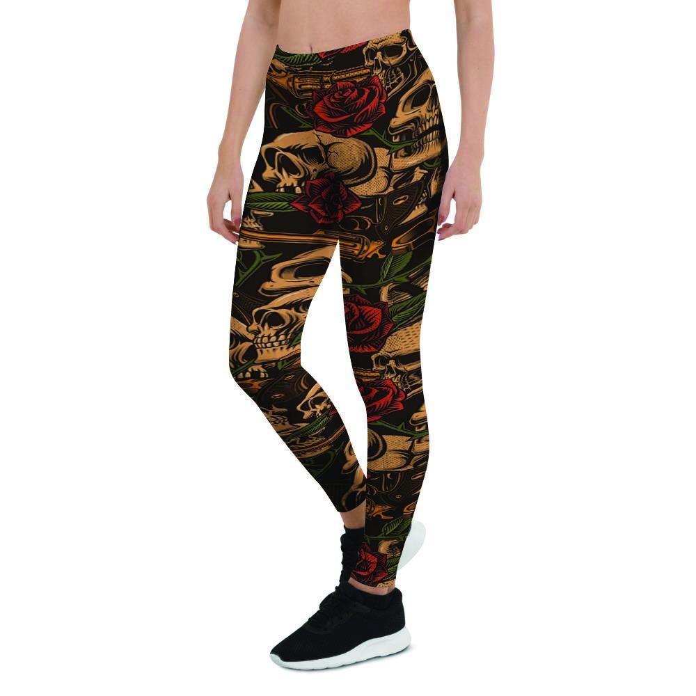 Gun Rose Skull Women's Leggings-grizzshop