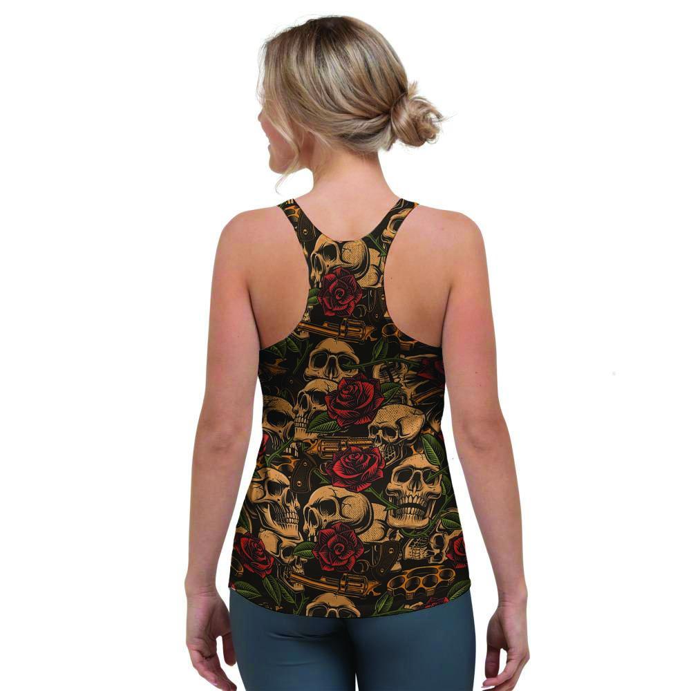 Gun Rose Skull Women's Racerback Tank Top-grizzshop