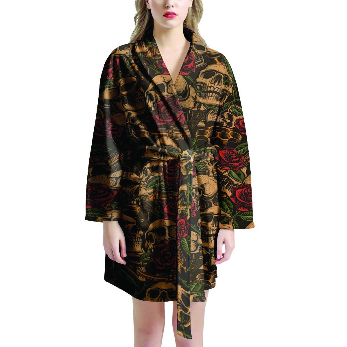 Gun Rose Skull Women's Robe-grizzshop