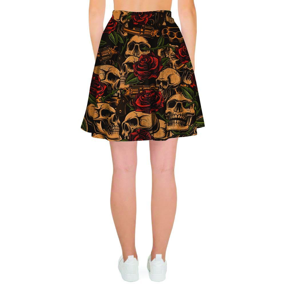 Gun Rose Skull Women's Skirt-grizzshop