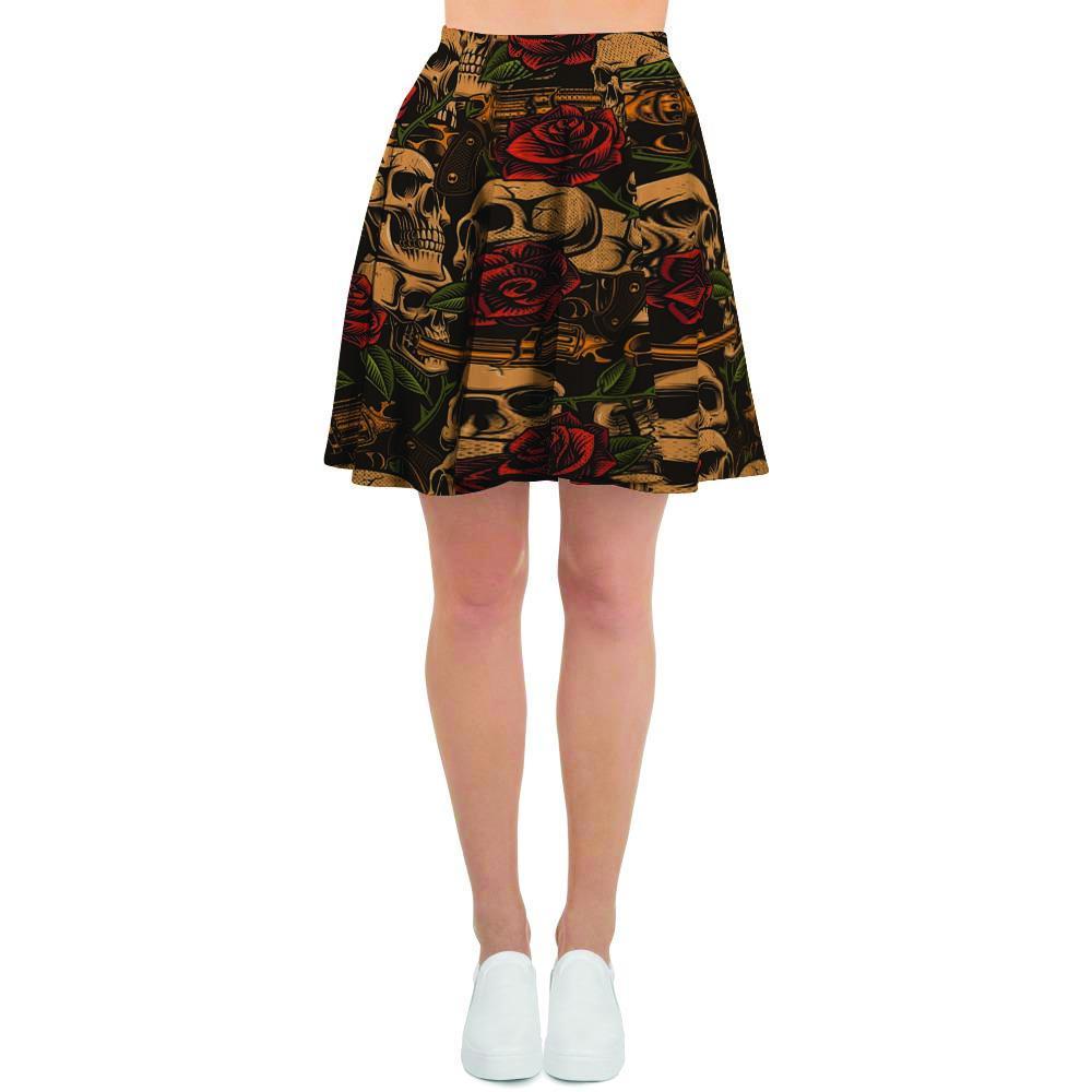 Gun Rose Skull Women's Skirt-grizzshop