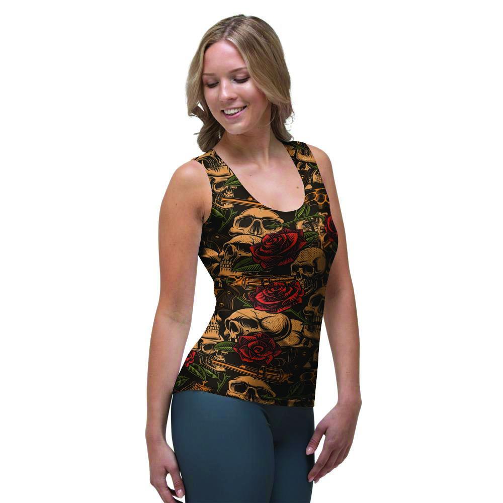 Gun Rose Skull Women's Tank Top-grizzshop