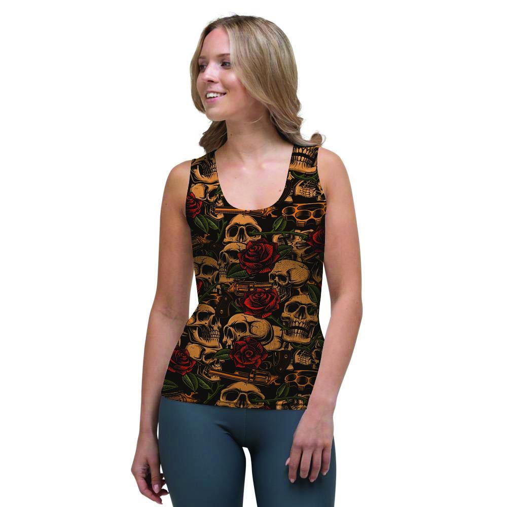 Gun Rose Skull Women's Tank Top-grizzshop