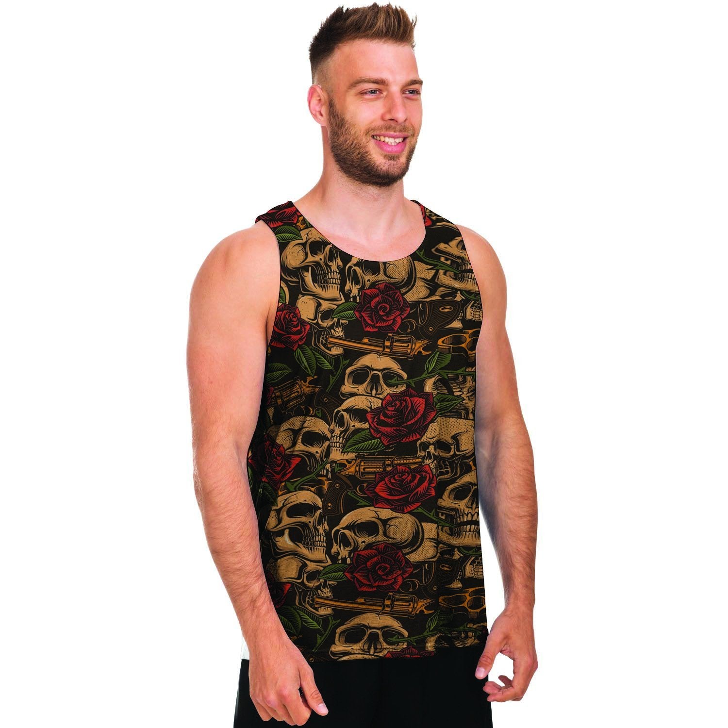 Gun Rose Skull Men's Tank Tops-grizzshop