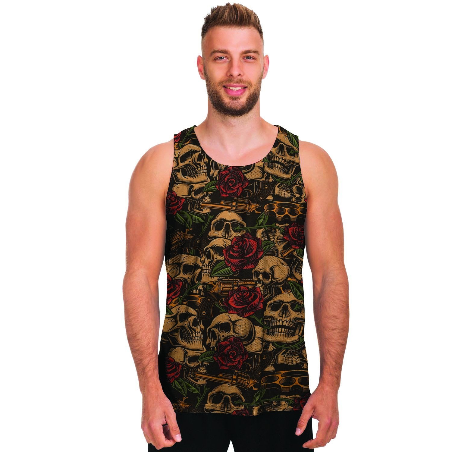 Gun Rose Skull Men's Tank Tops-grizzshop