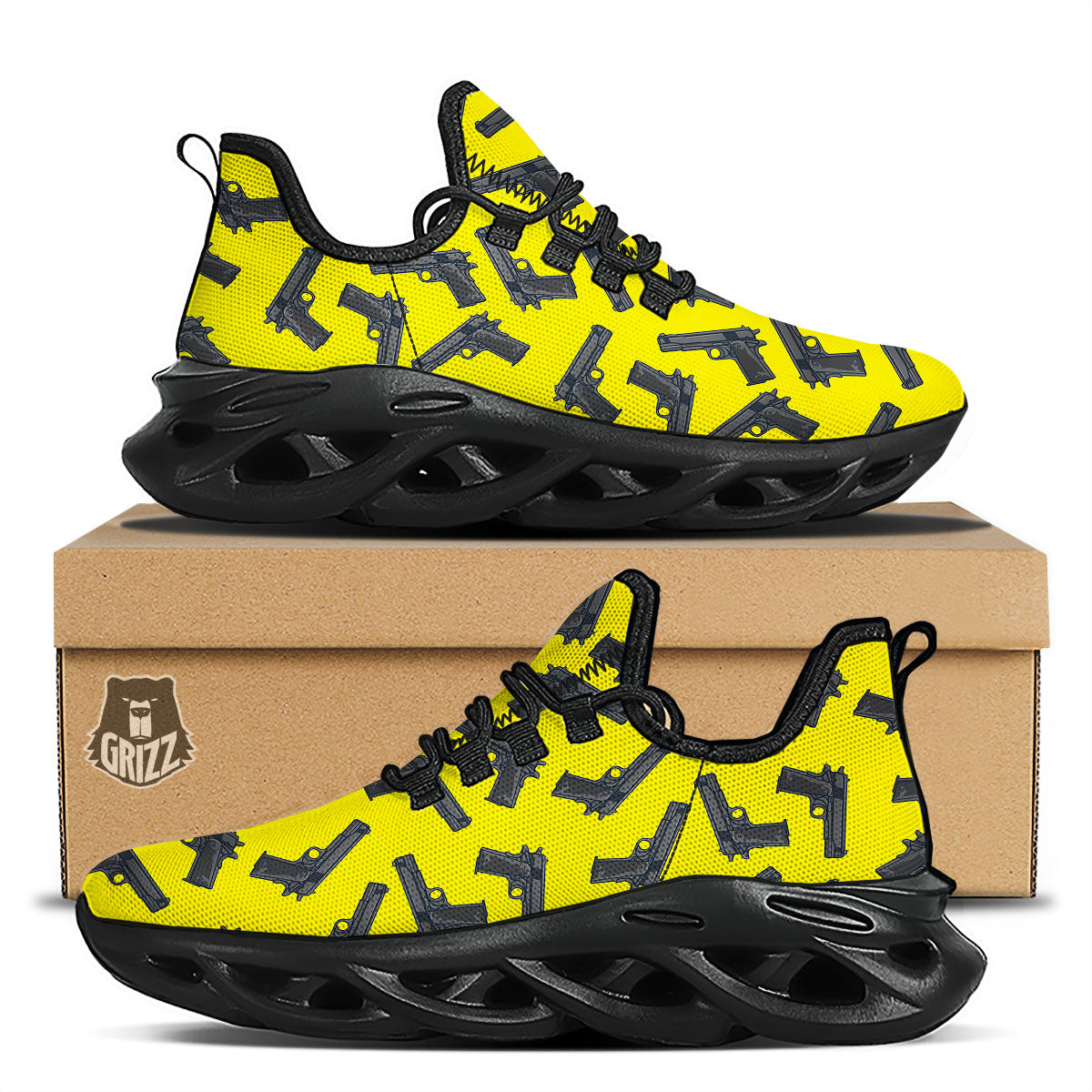 Guns Military Print Pattern Black Running Shoes-grizzshop