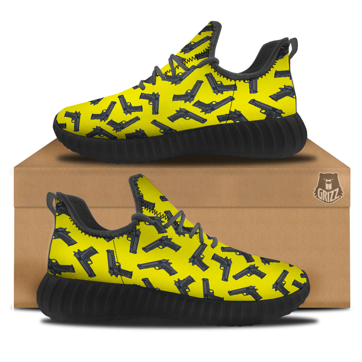 Guns Military Print Pattern Black Walking Shoes-grizzshop