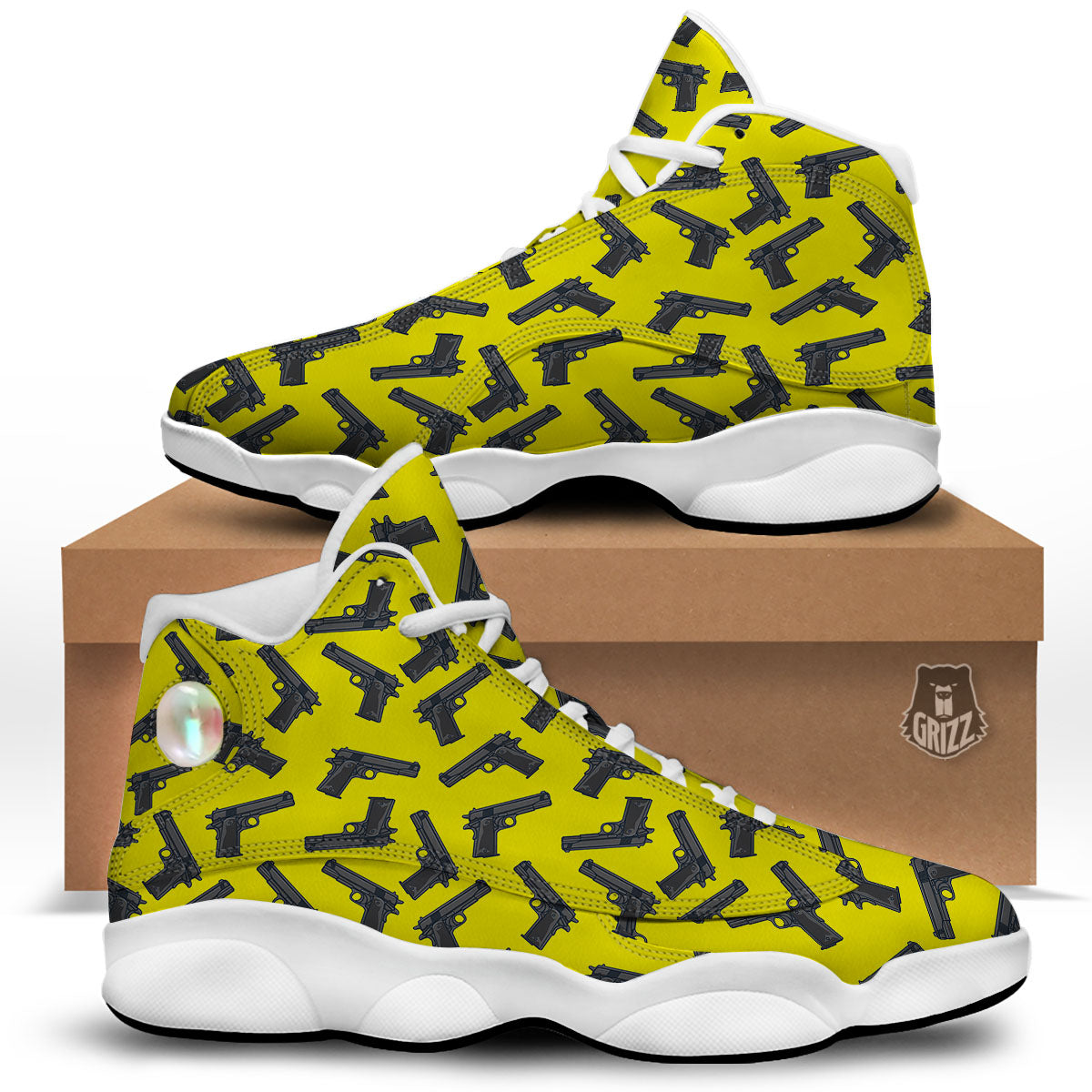Guns Military Print Pattern White Basketball Shoes-grizzshop