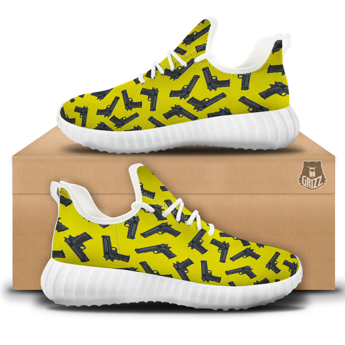 Guns Military Print Pattern White Walking Shoes-grizzshop