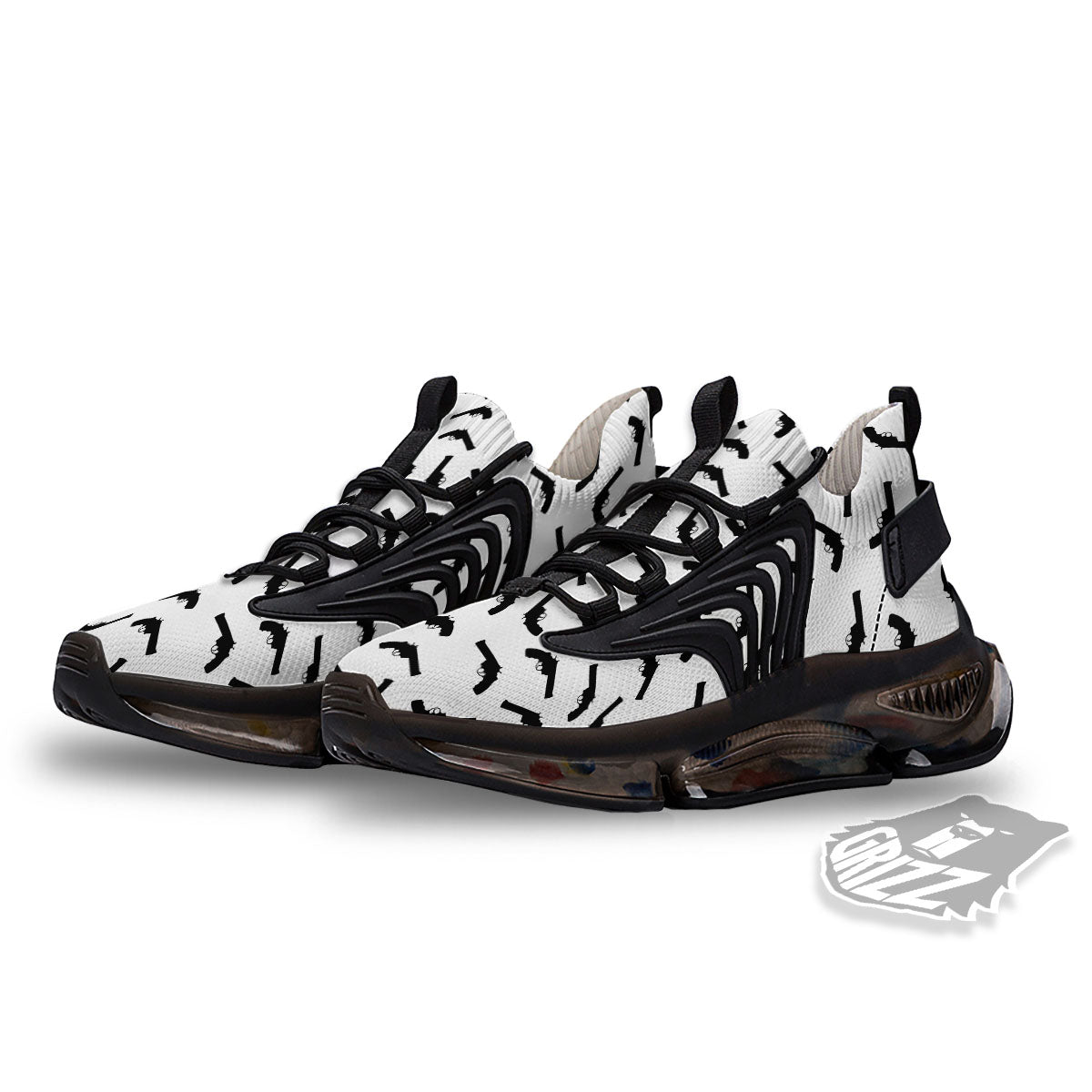 Guns White And Black Print Pattern Black Gym Shoes-grizzshop