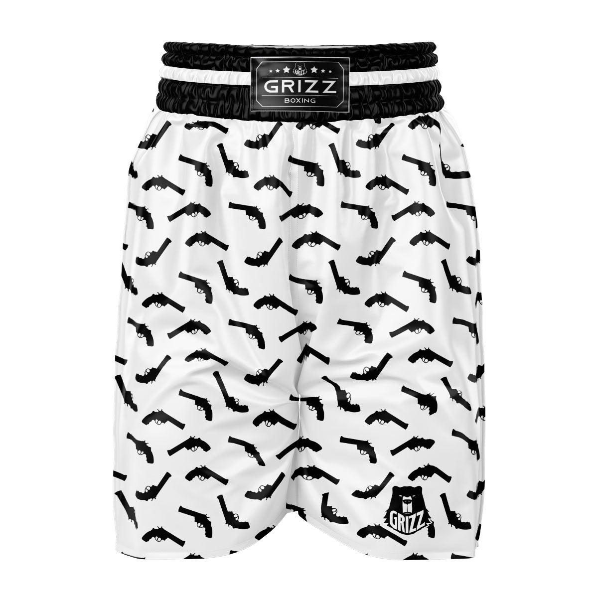 Guns White And Black Print Pattern Boxing Shorts-grizzshop