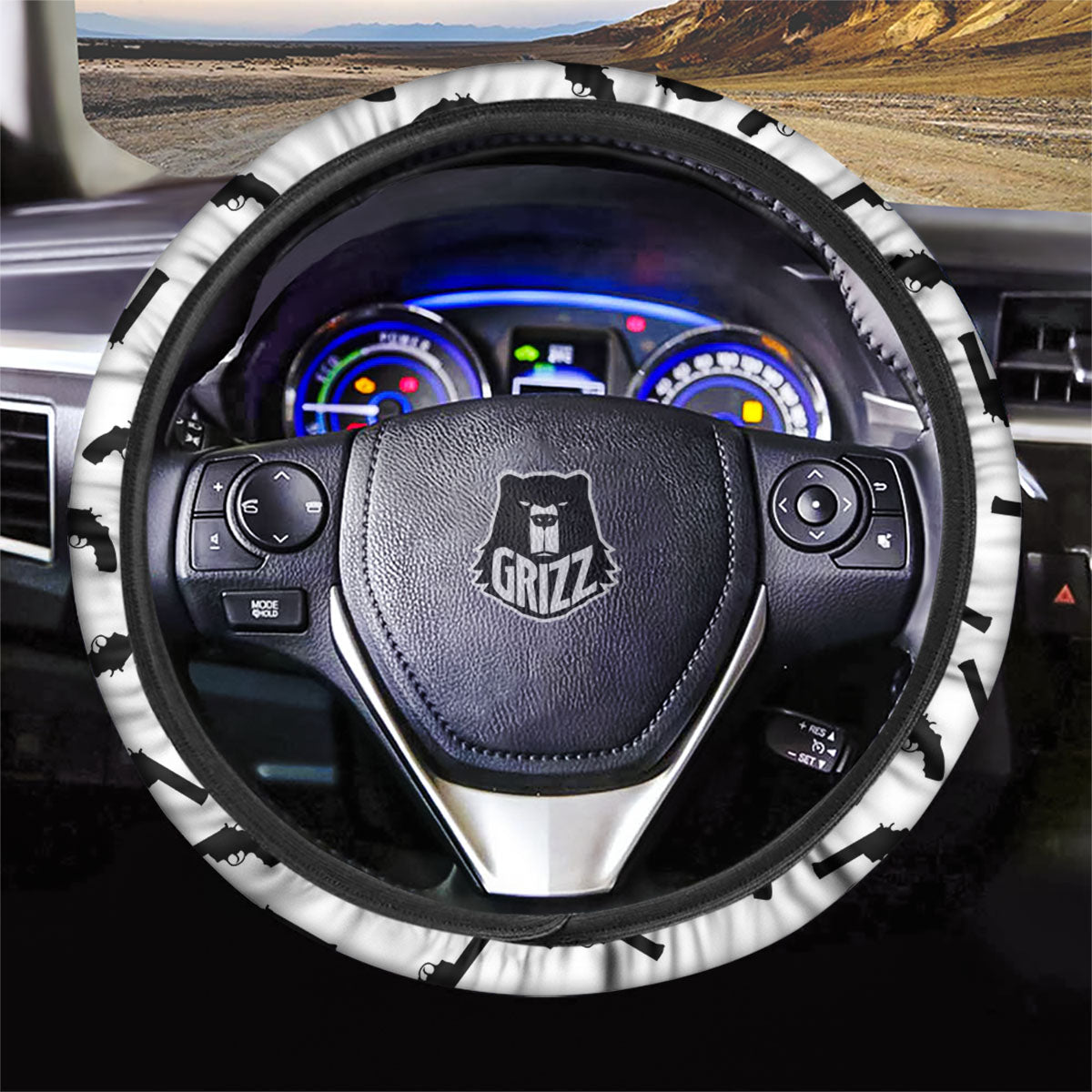 Guns White And Black Print Pattern Car Steering Wheel Cover-grizzshop