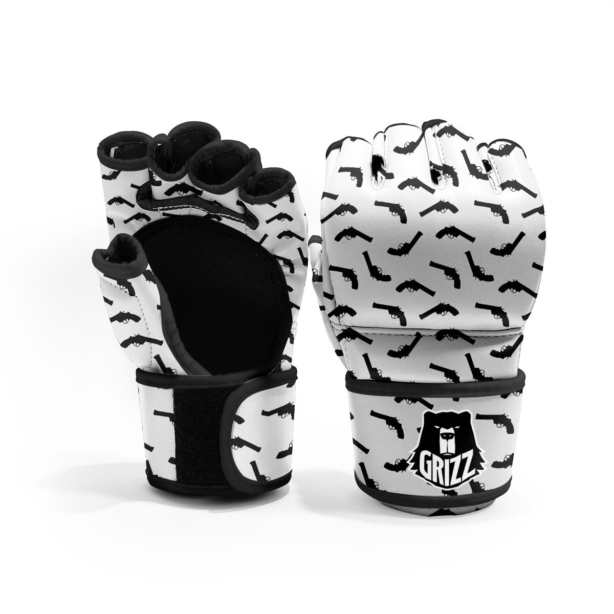 Guns White And Black Print Pattern MMA Gloves-grizzshop
