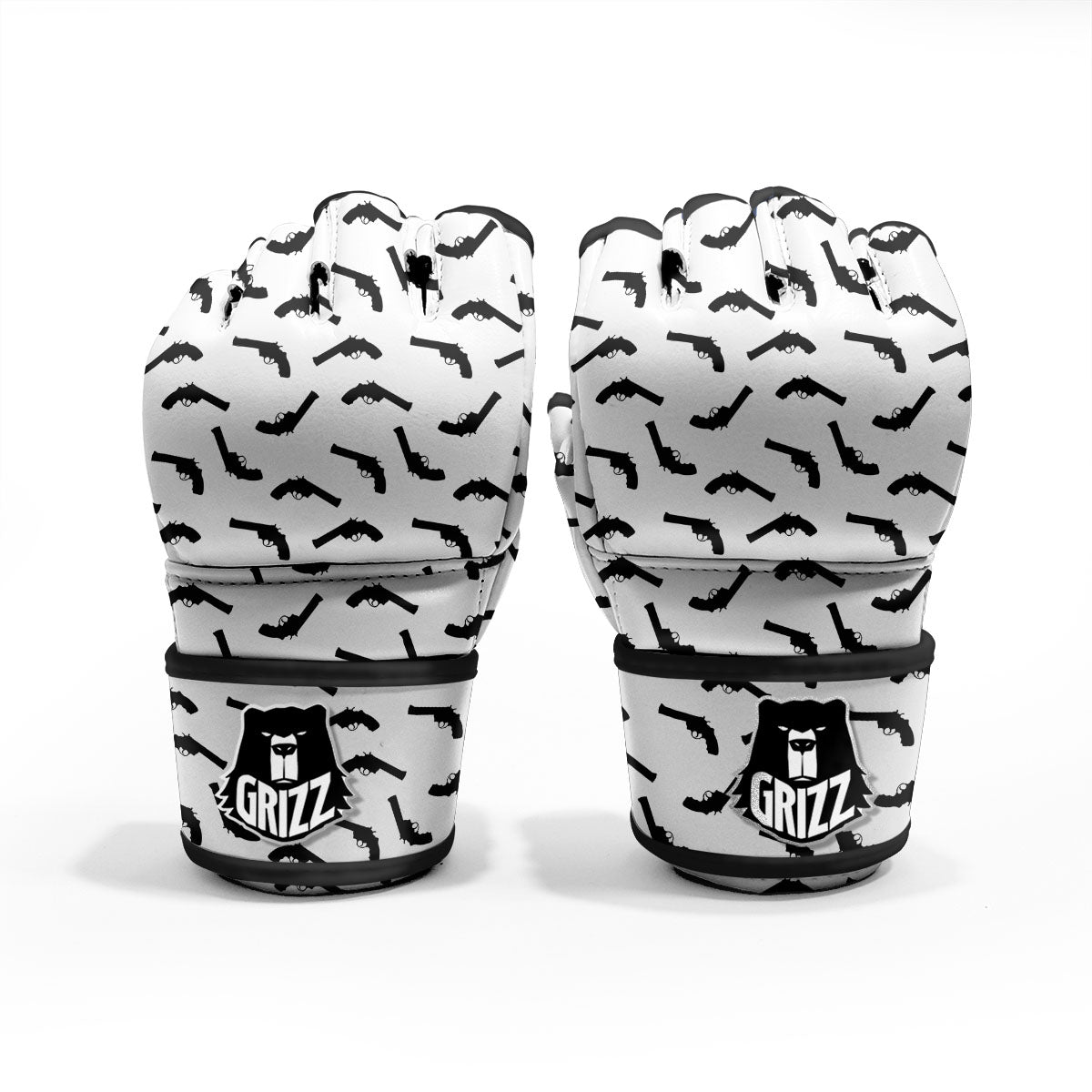 Guns White And Black Print Pattern MMA Gloves-grizzshop