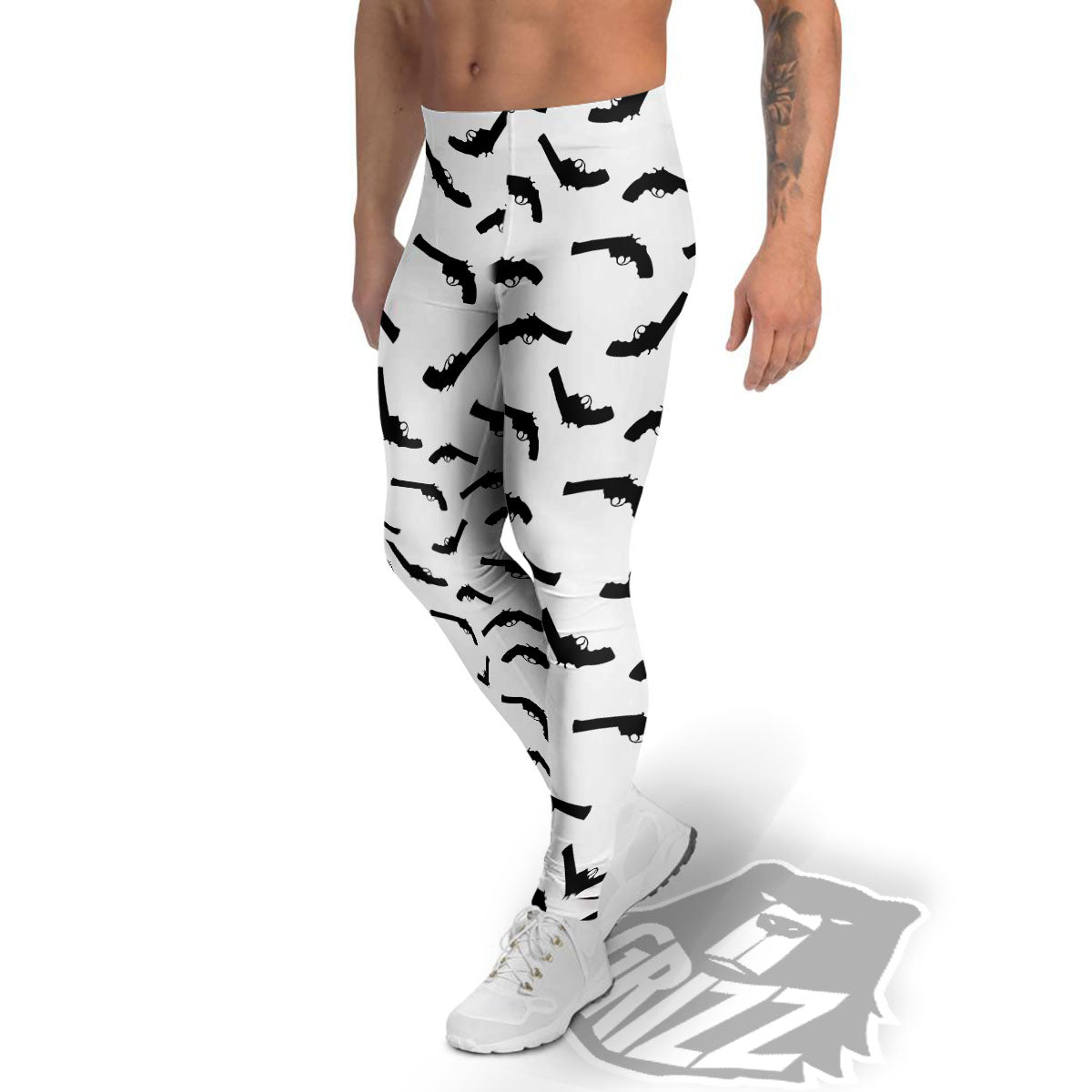 Guns White And Black Print Pattern Men's Leggings-grizzshop
