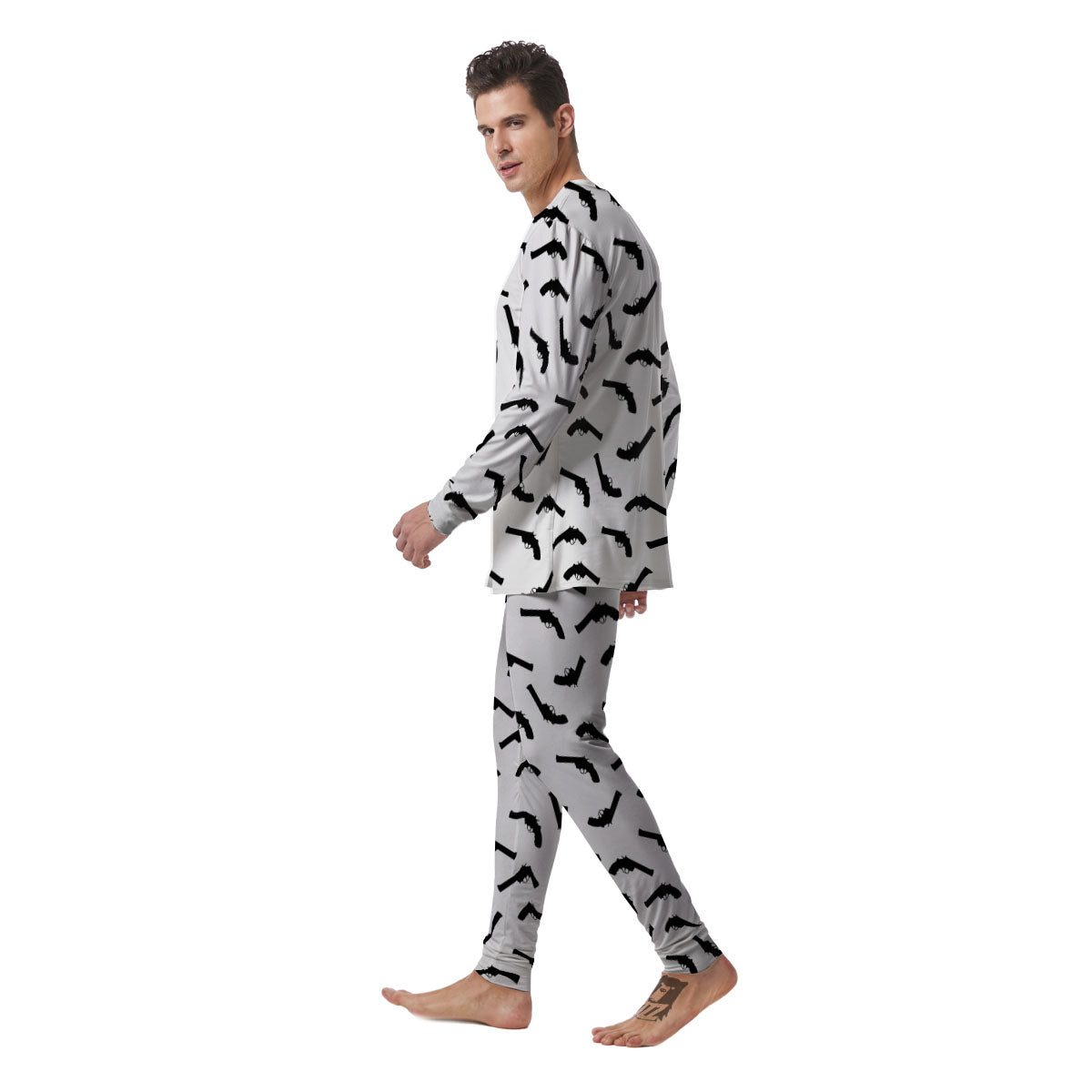 Guns White And Black Print Pattern Men's Pajamas-grizzshop