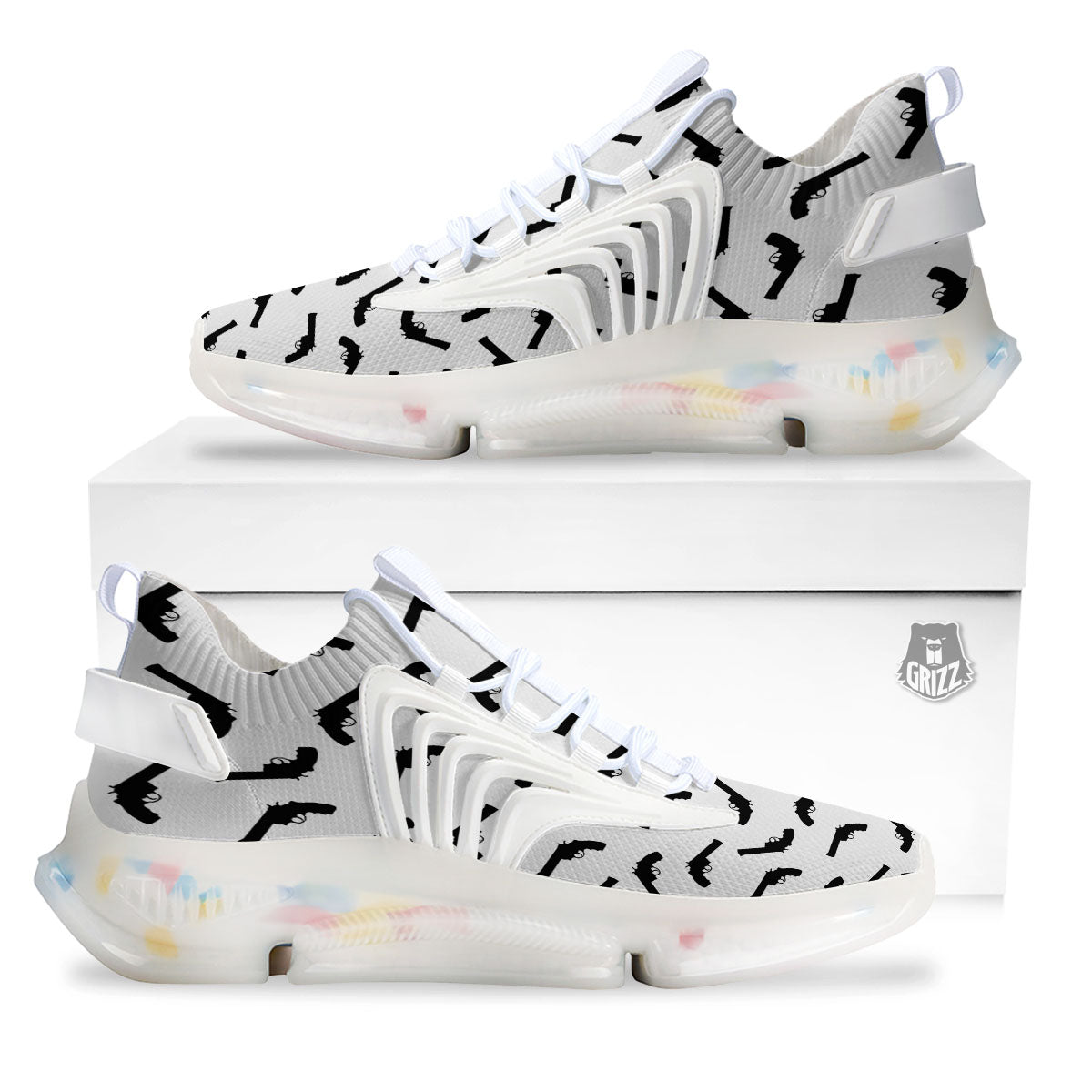 Guns White And Black Print Pattern White Gym Shoes-grizzshop