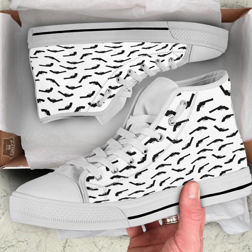 Guns White And Black Print Pattern White High Top Shoes-grizzshop
