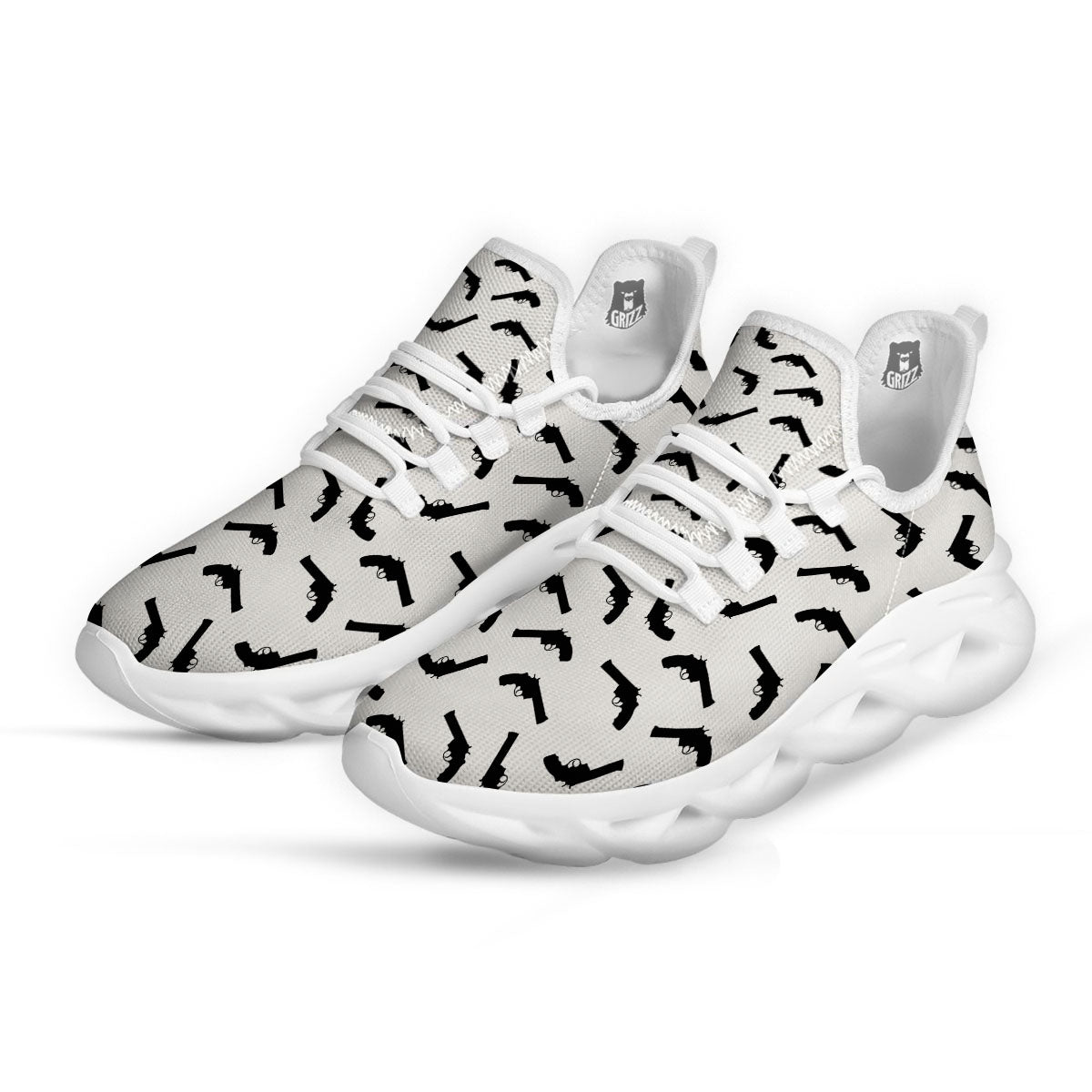 Guns White And Black Print Pattern White Running Shoes-grizzshop