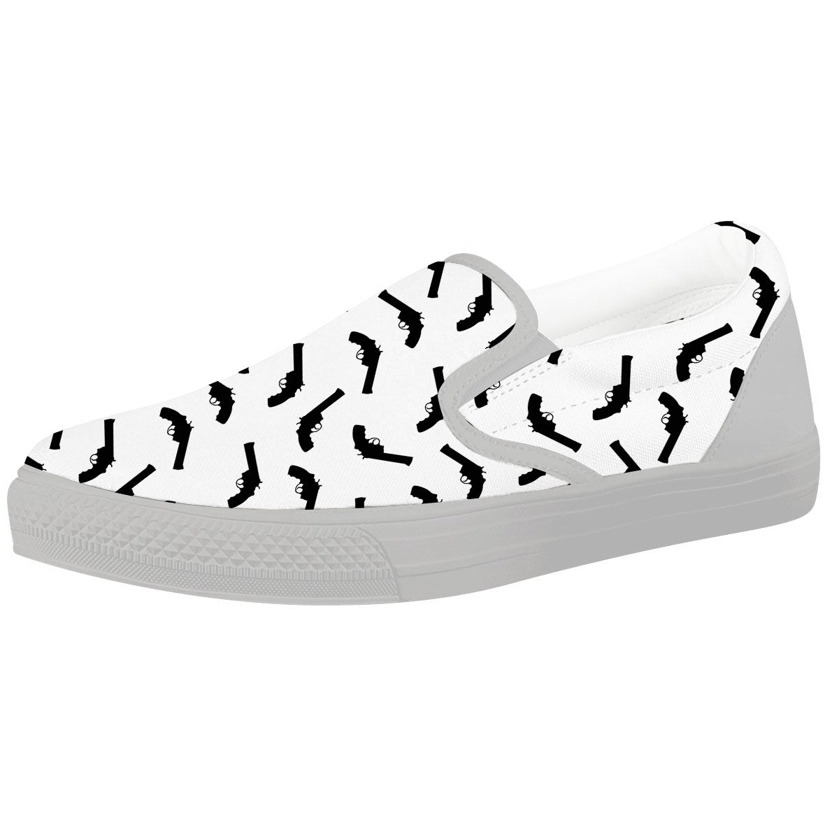 Guns White And Black Print Pattern White Slip On Shoes-grizzshop